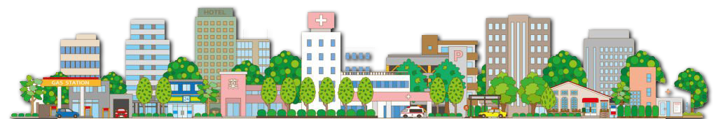 Illustration en format horizontal, d'une ville miniaturisée représentant une zone industrielle.